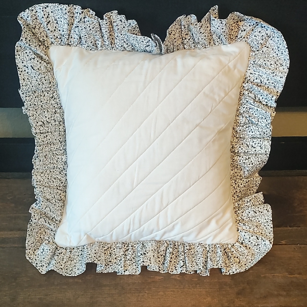 Elegant White and Black Quilted Ruffled Accent Pillow